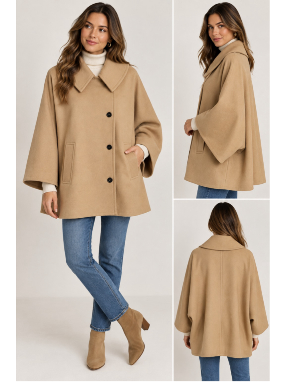 COMMENSE Camel Oversized Cape Coat Jacket Large NWT Statement Collar